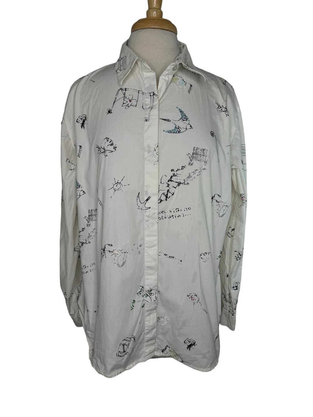 CHICOS Paint Yourself An Adventure Art To Wear Button Up Shirt Size Large (2)